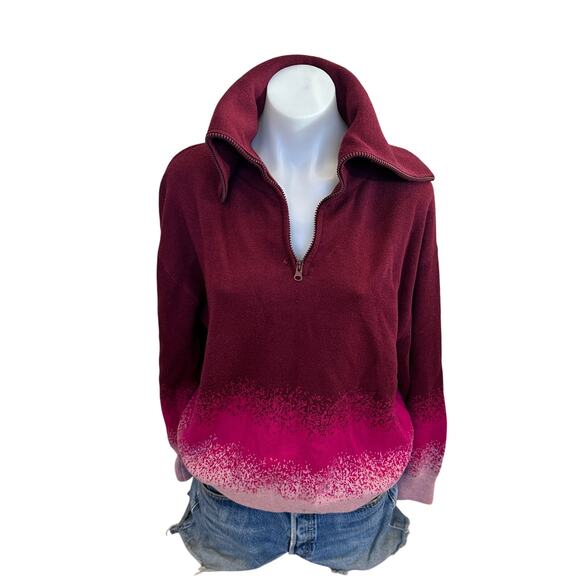 Terez Pink Ombre Oversized Sweater LARGE Fold Over Quarter Zip Soft Holiday $380 - Picture 5 of 9